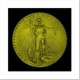 USA Liberty 1933 Coin in Yellow Posters and Art